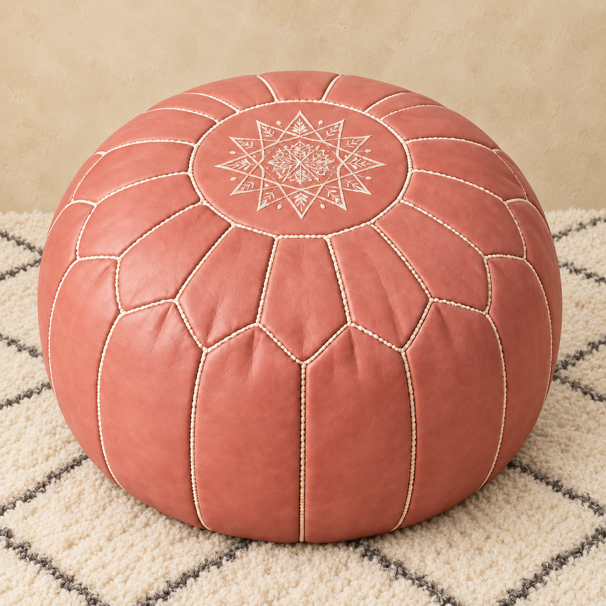 Majorelle Colour Leather Pouf in Pink, main view