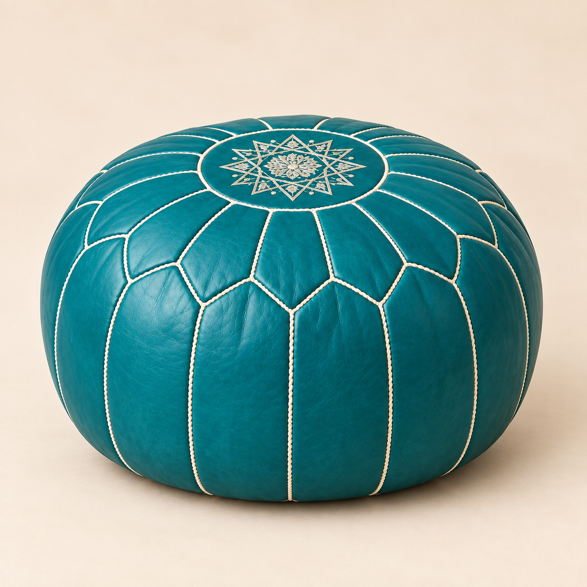 Majorelle Colour Leather Pouf — Shared view — side profile