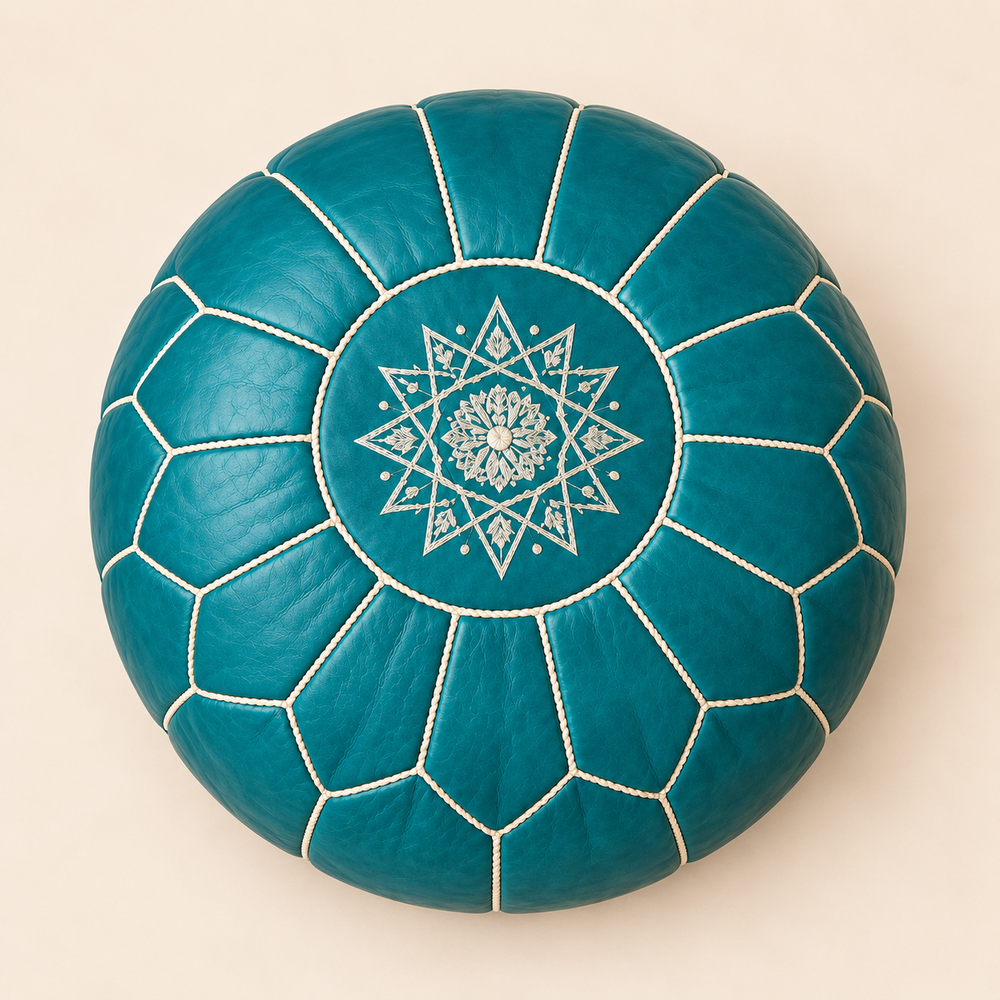 Majorelle Colour Leather Pouf — Shared view — top angle