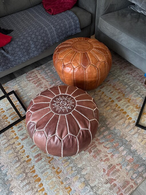Riad Prestige Leather Pouf — Shared view — genuine customer photograph