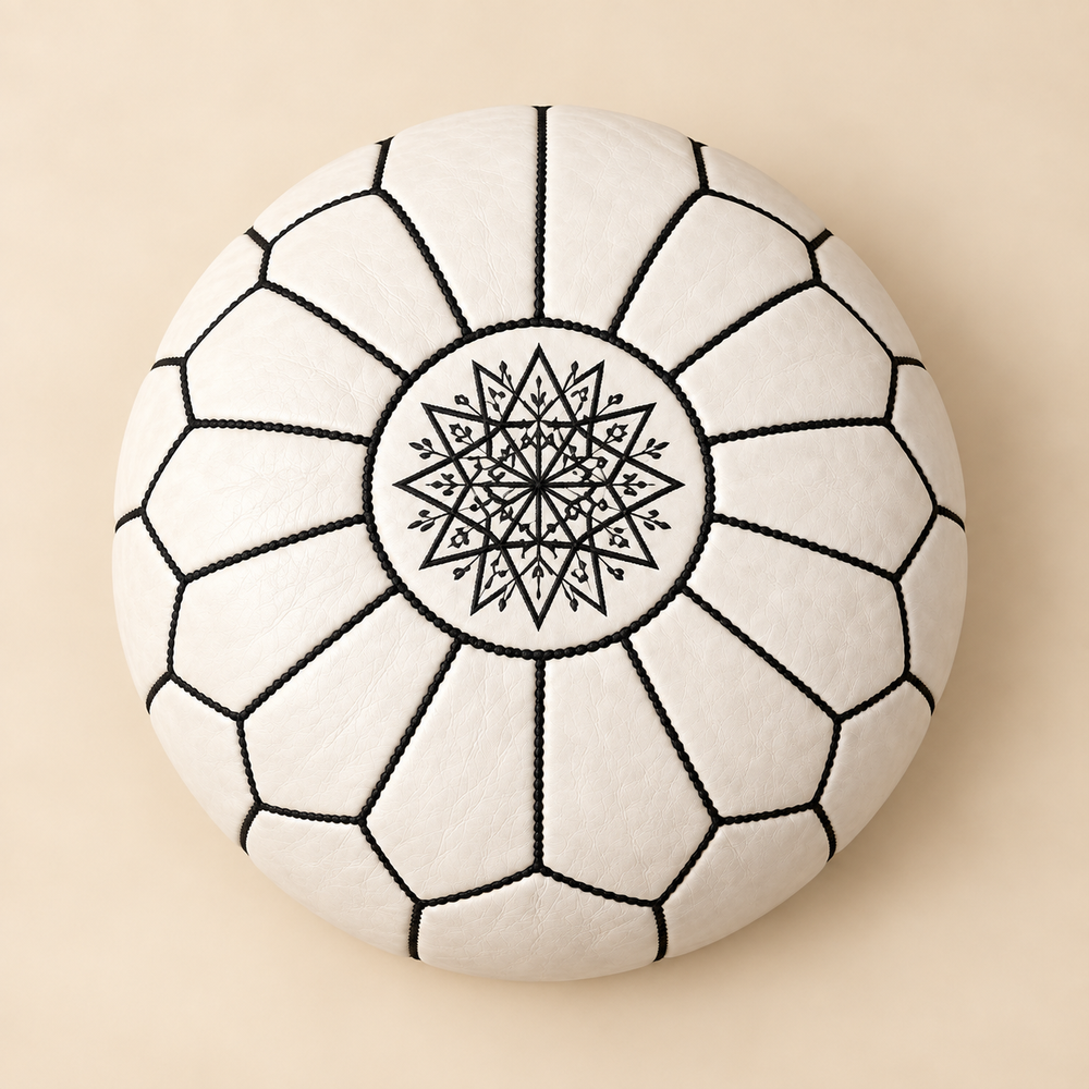 Riad Prestige Leather Pouf — Shared view — top angle