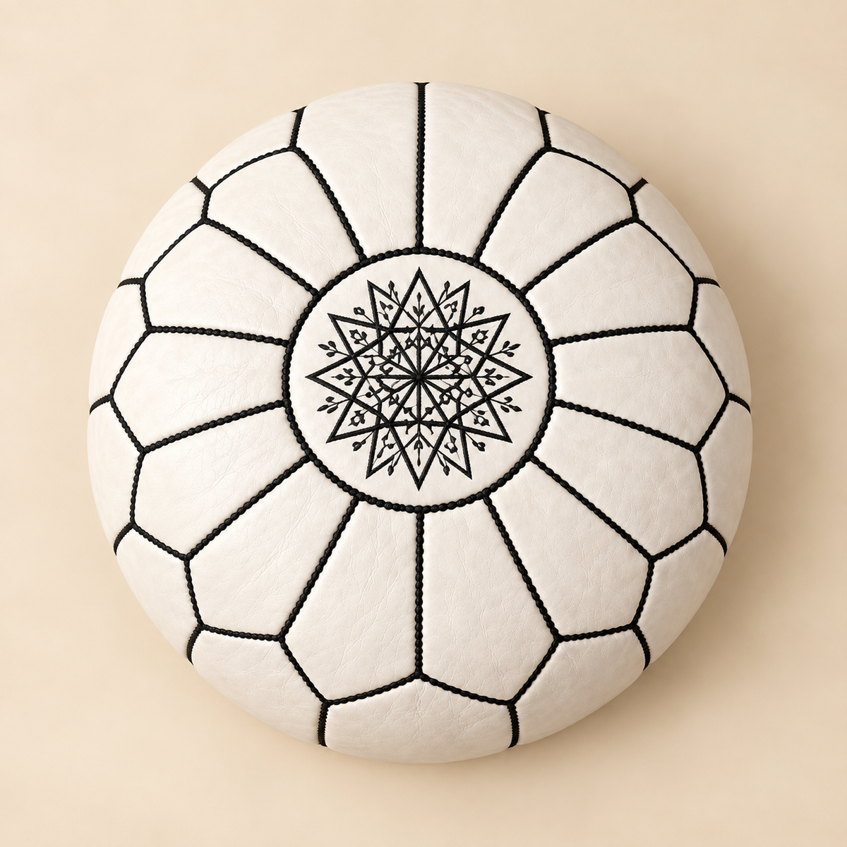 Riad Prestige Leather Pouf — Shared view — top angle